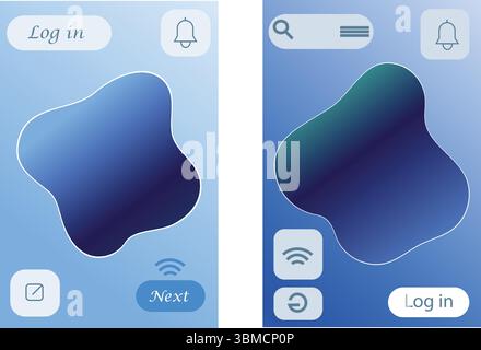 Collection Of Ocean Gradient Poster with UI Buttons and Icons – Modern Tech Background for Interface Design. Stock Vector