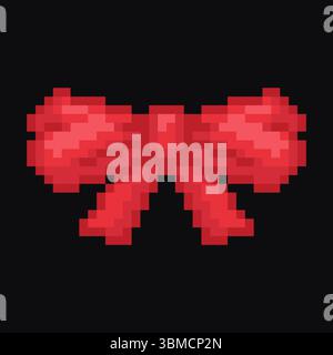 Red bow tie in pixel art style. Vector illustration isolated on black background. Stock Vector