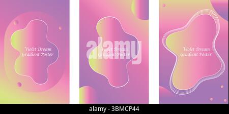 Collection Of Violet Dream Gradient Poster with Fluid Blob Shape – Minimal Abstract Aesthetic Design. Stock Vector