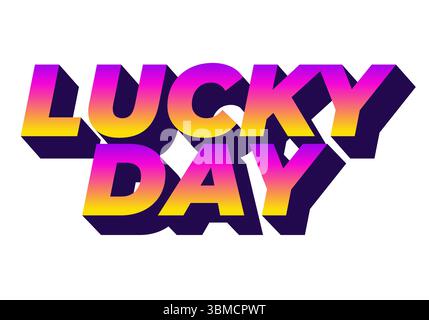 Bold, colorful typography featuring the words LUCKY DAY in a gradient of pink and yellow with a shadow effect, suitable for festive or celebratory the Stock Vector