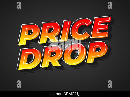 Bold, colorful text reading PRICE DROP in a gradient of red and yellow against a dark background, emphasizing a sale or discount. Stock Vector