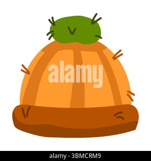 Autumn orange hat with pompom. Flat vector illustration of warm clothes. Design element for cards, banners, stickers. Stock Vector