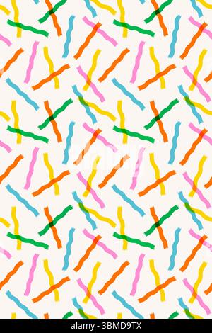 Seamless confetti pattern with colorful wavy streamers in green, yellow, pink, orange and blue on white. Seamless colorful pattern. For fabric Stock Vector