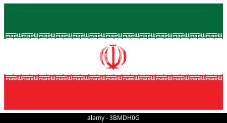 Vector illustration of the national flag of Iran featuring green, white and red stripes with emblem. Ideal for cultural, political, educational design. Stock Vector