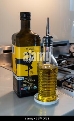 Terra Delyssa is an extra virgin olive oil imported from Tunisia. Stock Photo