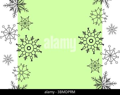 Snowflake Frame seamless border template. Vector graphic line ink illustration. Snow Frosty Pattern. Perfect for cards, decorations, stickers, logo, m Stock Vector