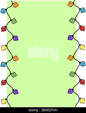 Christmas Lights Frame seamless border template. Vector graphic line ink illustration. Festive Colorful Christmas Lights String Decoration. For Christ Stock Vector