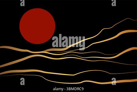 creative minimalist modern gold line art print. Abstract contemporary aesthetic backgrounds landscapes. with Mountain Stock Vector
