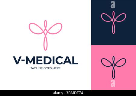 letter v medical logo. Elegant line curve vector logotype. Premium letter V logo design. Luxury linear creative monogram. Stock Vector