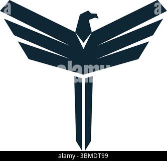 Eagle sword logo. Stylized eagle and sword vector logo design, symbol of strength, freedom, and noble power. vector logotype illustration. Stock Vector