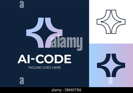 Star code logo. ai Coding vector logo design of light beam shape with abstract shape in modern, simple and clean style. Icon for business, research, t Stock Vector
