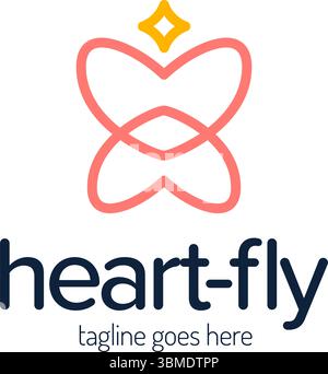 Heart Butterfly logo design vector for maternity style with creative unique concept. Heart line butterfly with star logo. Stock Vector
