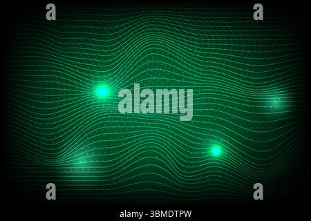 Abstract technology background with flowing particles, green line and dot design, big data and digital concept, vector illustration Stock Vector
