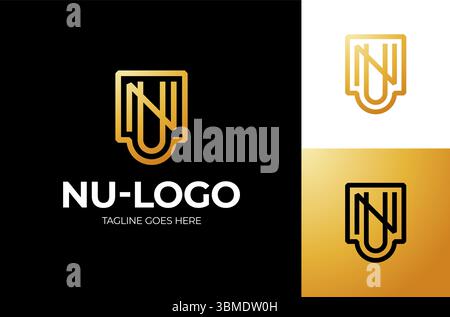 Letters NU, UN Logo Emblem Monogram. Unique creative simple fashion brands golden NU UN U N initial based letter icon logo. Stock Vector