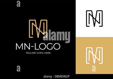 Letters NM, MN Logo Emblem Monogram. Unique creative simple fashion brands golden NM MN M initial based letter icon logo. Stock Vector