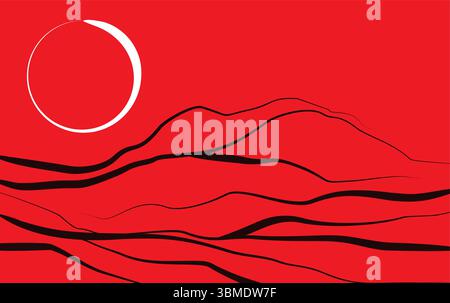 Mountain line art pattern illustrations. Abstract mountain contemporary aesthetic backgrounds landscapes. with mountain, skyline and moonlight Stock Vector