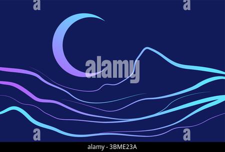 Simple Abstract Mountain Art  With Moon Background Stock Vector