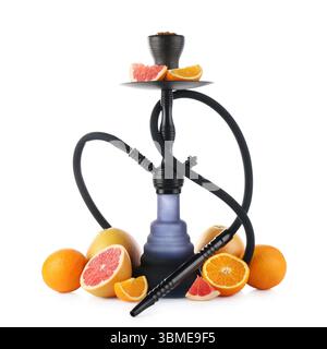 Hookah with different fruits isolated on white Stock Photo