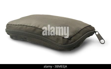 close-up of black fabric carrying case or pouch with zipper isolated white background, container for small electronic devices or medical supplies Stock Photo