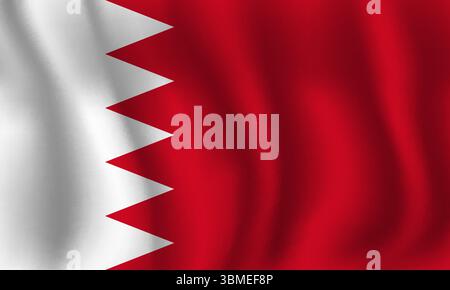 Flag of Bahrain wavy flutters in wind, with folds 3d Stock Vector