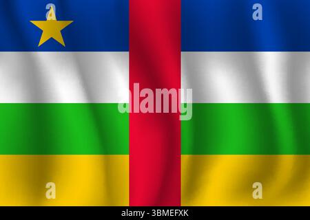 Flag of Central African Republic wavy flutters in wind, with folds 3d Stock Vector