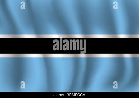 Flag of Botswana wavy flutters in wind, with folds 3d Stock Vector