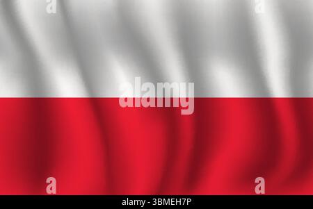 Flag of Poland wavy flutters in wind, with folds 3d Stock Vector