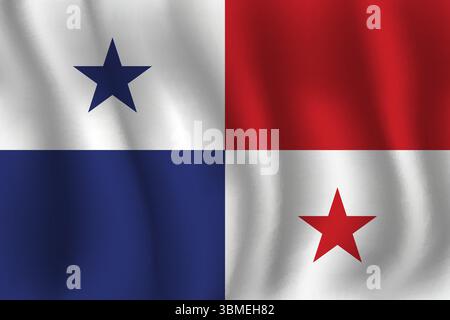 Flag of Panama wavy flutters in wind, with folds 3d Stock Vector