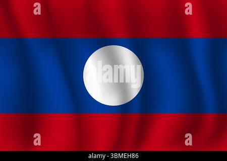 Flag of Laos wavy flutters in wind, with folds 3d Stock Vector