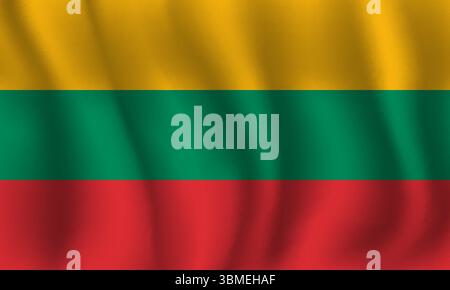 Flag of Lithuania wavy flutters in wind, with folds 3d Stock Vector