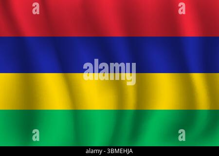 Flag of Mauritius wavy flutters in wind, with folds 3d Stock Vector