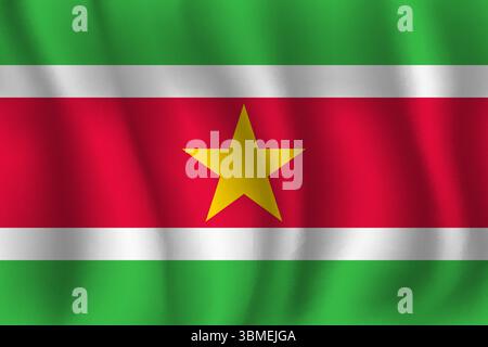Flag of Suriname wavy flutters in wind, with folds 3d Stock Vector