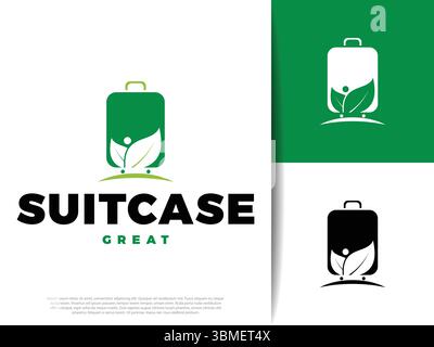 Explore unique leaf people icons on a green suitcase, perfect for nature-themed travel, eco-friendly designs, and sustainable living projects. High-qu Stock Vector