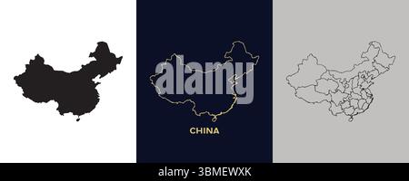 China Black, Gold, Sketch Map Vector Illustration Abstract Editable image Stock Vector