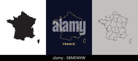 France Black, Gold, Sketch Map Vector Illustration Abstract Editable image Stock Vector