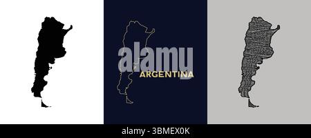 ARGENTINA Black, Gold, Sketch Map Vector Illustration Abstract Editable image Stock Vector
