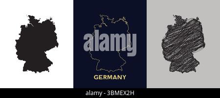 GERMANY Black, Gold, Sketch Map Vector Illustration Abstract Editable image Stock Vector