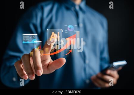 Artificial intelligence with financial data and upward arrow charts Stock Photo