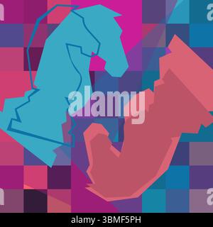 Colorful chess board. Chess board background. Chess board illustration. Chess figure illustration Stock Vector