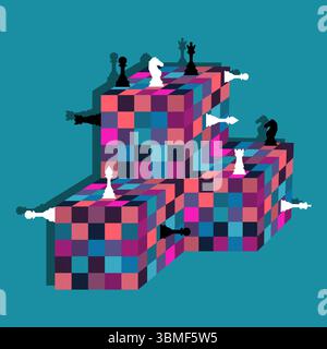 Colorful chess concept. Chess figures background. Chess figures illustration. Stock Vector