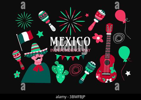 Viva Mexico. Independence Day set elements. Vector illustration Stock Vector