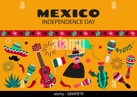 Viva Mexico. Independence Day set elements. Vector illustration Stock Vector