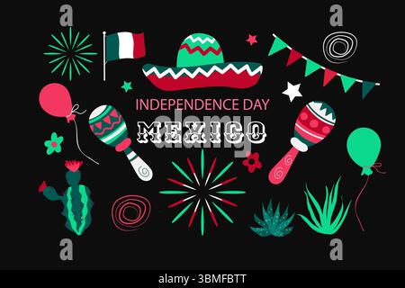 Viva Mexico. Independence Day set elements. Vector illustration Stock Vector