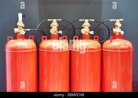 Gaseous fire suppression modules storage containers with shut-off ...