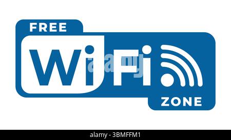 Vector illustration of a Free Wi Fi Zone sign in a modern flat style. Stock Vector