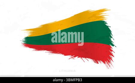 Lithuania National Flag with Textured Brush Strokes. Artistic Brush Stroke Design. Stock Vector