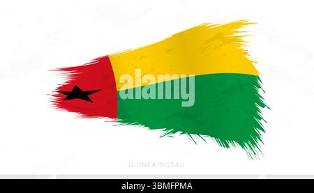 Guinea-Bissau National Flag with Textured Brush Strokes. Artistic Brush Stroke Design. Stock Vector