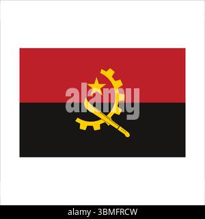 National flag of angola waving, featuring a machete, cog wheel, and star on a red and black background. Stock Vector