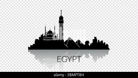 Cairo skyline and landmarks silhouette, black and white design, vector ...