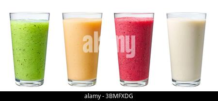 set of various glasses of  smoothie isolated on white background Stock Photo